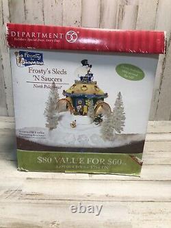 2005 Dept 56 North Pole Series Animated FROSTY'S SLEDS N SAUCERS 56449 Complete