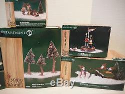 (7) Department 56 North Pole Woods Christmas Village Display & Accessories withBxs