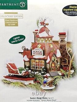 Department 56 North Pole Series Santa's Sleigh Maker 56950 Set/2 Lighted Sealed