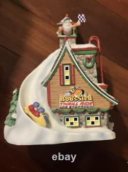 Department 56 North Pole Village Bob's Sled Thrill Ride Lit Pre Owned