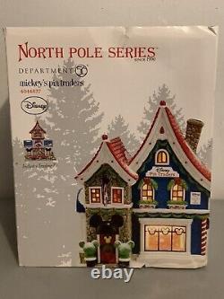 Department 56 North Pole Village Mickey's Pin Traders Lighted House Mint in Box