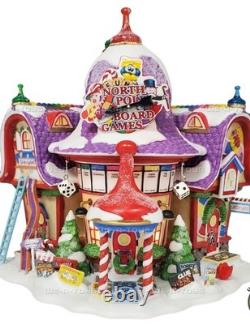 Dept 56 North Pole Board Games Factory Mint In box with Light & Sign, Box, Bag