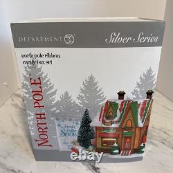 Dept 56 North Pole Silver Series North Pole Ribbon Candy Box Set Of 4 NEW