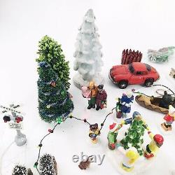Dept 56 Snow Village Accessories LOT Trees Figurines Train Crossing Fence People
