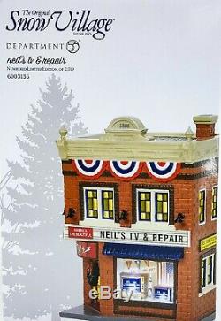 Dept 56 Snow Village Neil's TV & Repair Lighted Store Shop 6003136 NEW Ltd #0970