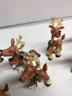 Enesco North Pole Village 18 Piece Mr & Mrs Clause All 8 Reindeer 4 Elves & More