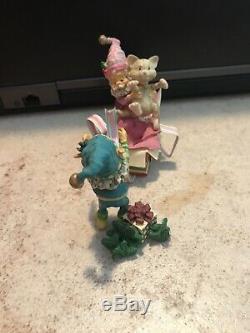 Enesco North Pole Village Elves Buddy & Happy Two Elves & Cat In Gift Box! Euc