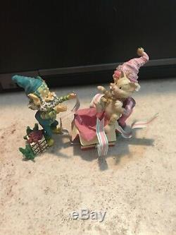 Enesco North Pole Village Elves Buddy & Happy Two Elves & Cat In Gift Box! Euc