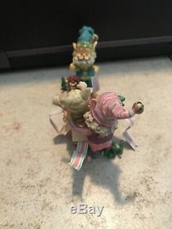 Enesco North Pole Village Elves Buddy & Happy Two Elves & Cat In Gift Box! Euc