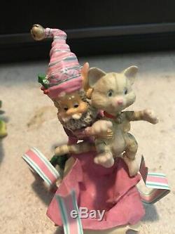 Enesco North Pole Village Elves Buddy & Happy Two Elves & Cat In Gift Box! Euc