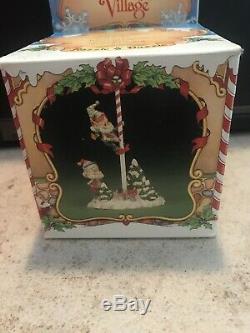 Enesco North Pole Village Elves Razzle & Dazzle Painting Flag Pole Euc