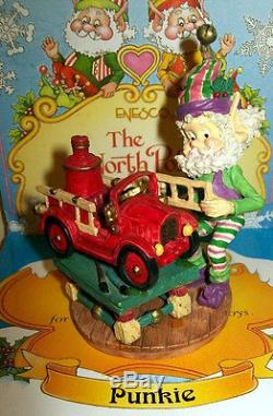 Enesco North Pole Village PUNKIE With Fire Engine