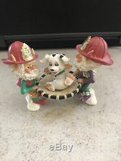 Enesco North Pole Villagesparky, Scooter & Smooch The Pooch Firemen Elves Euc