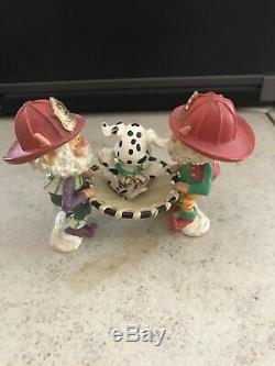 Enesco North Pole Villagesparky, Scooter & Smooch The Pooch Firemen Elves Euc