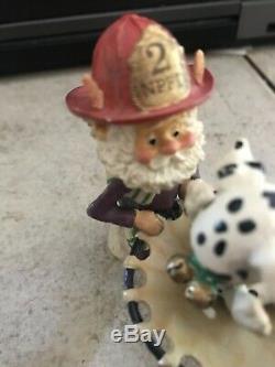 Enesco North Pole Villagesparky, Scooter & Smooch The Pooch Firemen Elves Euc