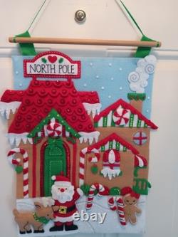 Finished Santa Reindeer Bucilla North Pole Village Felt Sequin Wall Hanging