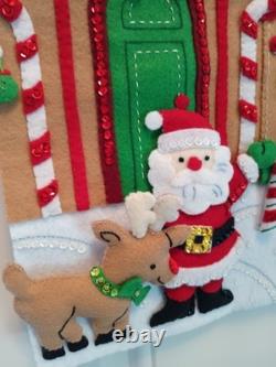 Finished Santa Reindeer Bucilla North Pole Village Felt Sequin Wall Hanging