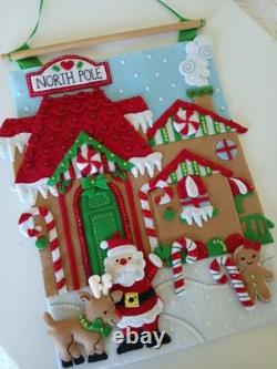 Finished Santa Reindeer Bucilla North Pole Village Felt Sequin Wall Hanging