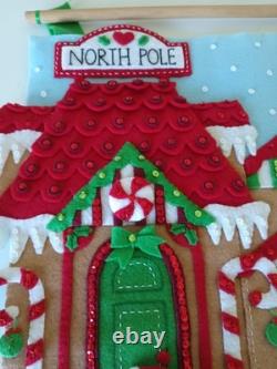 Finished Santa Reindeer Bucilla North Pole Village Felt Sequin Wall Hanging