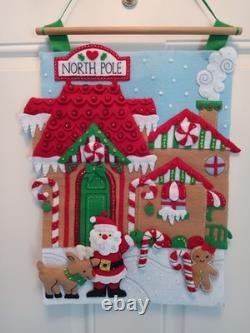 Finished Santa Reindeer Bucilla North Pole Village Felt Sequin Wall Hanging