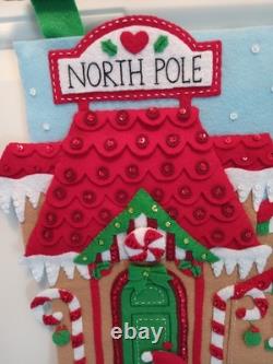 Finished Santa Reindeer Bucilla North Pole Village Felt Sequin Wall Hanging