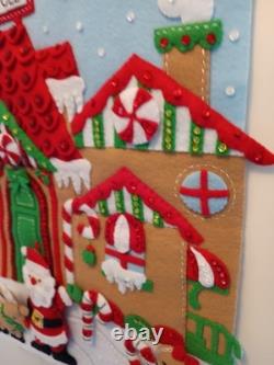 Finished Santa Reindeer Bucilla North Pole Village Felt Sequin Wall Hanging