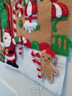 Finished Santa Reindeer Bucilla North Pole Village Felt Sequin Wall Hanging