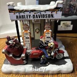 Holiday Village Vtg. Harley-Davidson Santa Sleigh North Pole Figure Gas Station