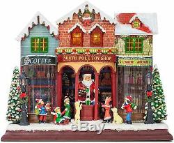 LED North Pole Toy Shop Wood Village 13 x 11 In, Plays Various Christmas Sounds