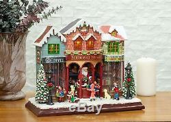 LED North Pole Toy Shop Wood Village 13 x 11 In, Plays Various Christmas Sounds