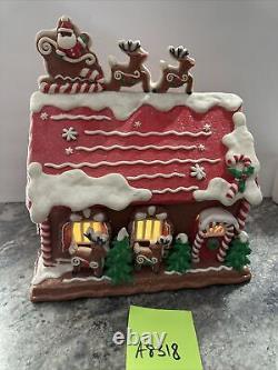 Lighted 13 North Pole Village Reindeer Barn Gingerbread Santa Valerie Parr Hill