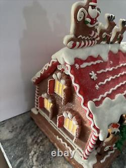 Lighted 13 North Pole Village Reindeer Barn Gingerbread Santa Valerie Parr Hill