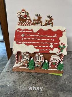 Lighted 13 North Pole Village Reindeer Barn Gingerbread Santa Valerie Parr Hill