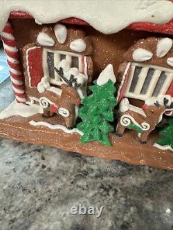 Lighted 13 North Pole Village Reindeer Barn Gingerbread Santa Valerie Parr Hill