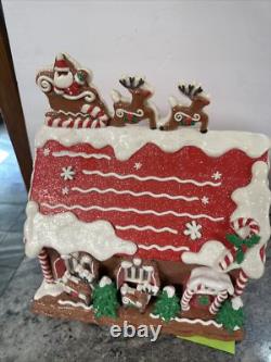 Lighted 13 North Pole Village Reindeer Barn Gingerbread Santa Valerie Parr Hill