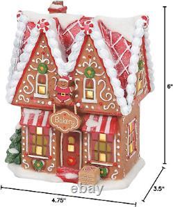 North Pole Village Gingerbread Bakery Lit Building, 6 Inch, Multicolor