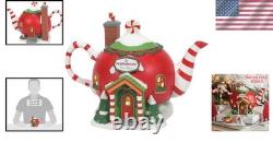 North Pole Village Peppermint Tea Shop Lit Building Handcrafted Holiday Charm