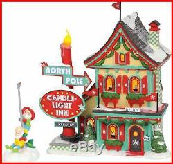 North Pole Village Series Welcoming Christmas Candle Light Inn Lit Building & Ac