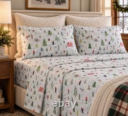 Pottery Barn North Pole Sheet Set King Christmas Holiday Santas Village 4pc New Pottery Barn North Pole Sheet Set King Christmas Holiday Santas Village 4pc New