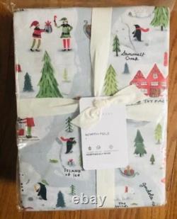 Pottery Barn North Pole Sheet Set King Christmas Holiday Santas Village 4pc New