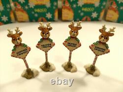 RARE Vtg Enesco THE NORTH POLE VILLAGE REINDEER CROSSING SIGN #869740 1994 NOS