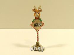 RARE Vtg Enesco THE NORTH POLE VILLAGE REINDEER CROSSING SIGN #869740 1994 NOS