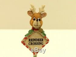 Rare 1994 Enesco The North Pole Village Reindeer Crossing Sign No Box #869740