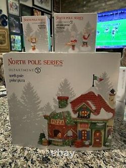 Rare Department 56 North Pole Polar Pizza & Set Of Pizza Santas