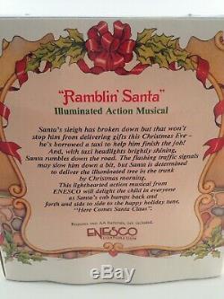 Rare Enesco North Pole Village Ramblin Santa Taxi Illuminated Action Musical