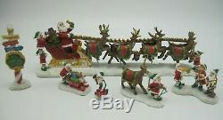 Rare Thomas Kinkade Hawthorne North Pole Village Collection Santa's Sleigh 6 Pc