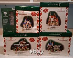 Set of 4 Dept 56, North Pole 15 Yrs Christmas Houses, Boxes, New Lights & Trees