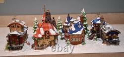 Set of 4 Dept 56, North Pole 15 Yrs Christmas Houses, Boxes, New Lights & Trees