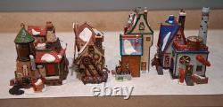 Set of 4 Dept 56 North Pole Christmas Houses with Boxes, 3 Trees & New Lights