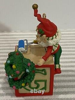 The North Pole Village Enesco Elf Painting Large Block Rare Christmas Ornament